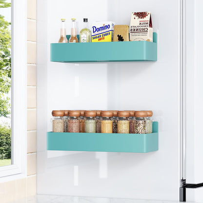 Magnetic Spice Rack for Refrigerator, Kitchen Organizer and Storage Shelf, Blue(2 Pack)