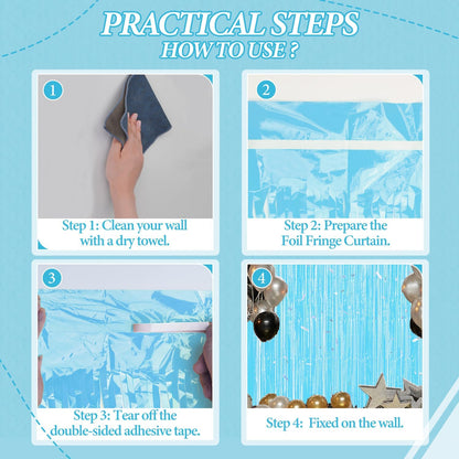 3 Pack Foil Fringe Backdrop - Pastel Blue Shiny Tinsel Curtains for Party Decoration/Photo Booth Props - 3.3x8.2 FT Metallic Foil Backdrop for Birthday, Wedding, Graduation, Christmas.