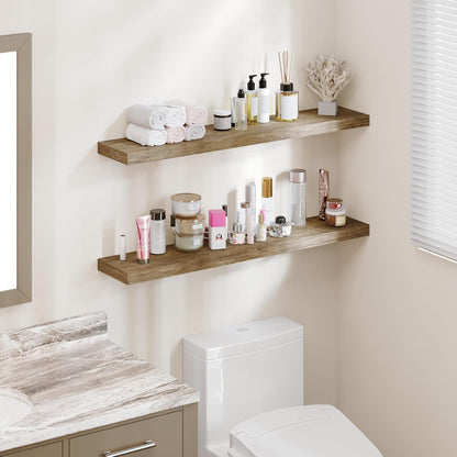 BAMEOS Floating Shelves,40 in W x 8in D Wall Mounted Wooden Shelves with Invisible Brackets Set of 2, Hanging Wall Shelves Decoration for Bedroom, Bathroom, Living Room and Kitchen