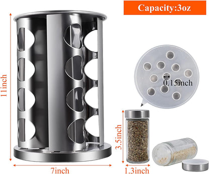 DOUBLE 2 C Revolving Countertop Spice Rack Stainless Steel Seasoning Storage Organization,Spice Carousel Tower for Kitchen Set of 16 Jars (16Jars)