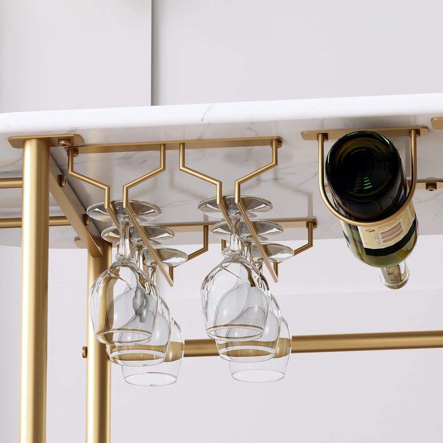 3 Tier Gold Bar Carts for Home Bar Serving Cart with Wheels, Heavy Duty Bar Wine Cart with Storage Shelves, for The Living Room, Kitchen, Bar, Party