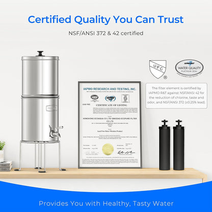 Waterdrop Upgrade Gravity-fed Water Filter System, with Silver Ions Enhanced Filtration, Reduces Fluoride and up to 99% of Chlorine, with 4 Filters and Metal Spigot, 2.25G