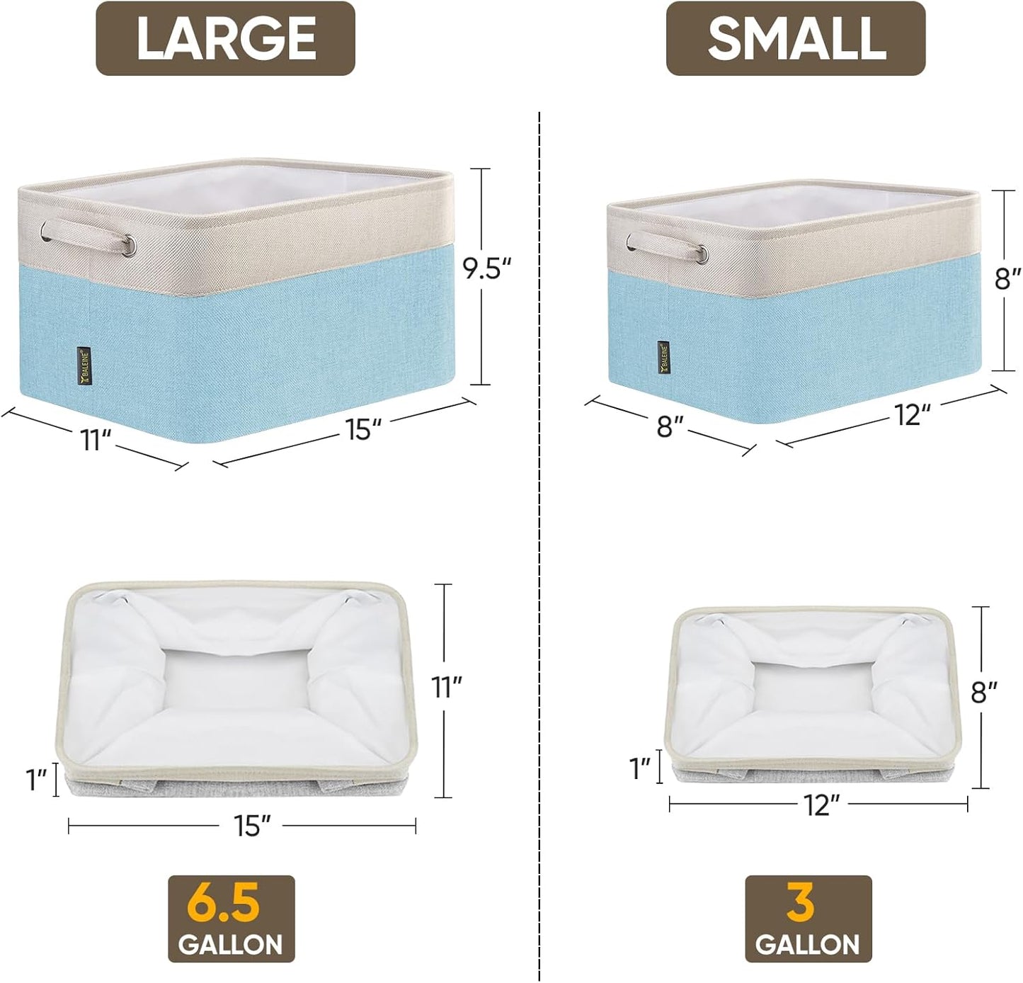 BALEINE 2 Pack Fabric Storage Bins for Shelves, Linen Storage Baskets for Organizing, Decorative Closet Bins for Clothes, Home (Skyblue, 12"x8"x8")