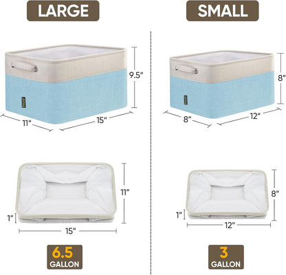 BALEINE 2 Pack Fabric Storage Bins for Shelves, Linen Storage Baskets for Organizing, Decorative Closet Bins for Clothes, Home (Skyblue, 12"x8"x8")