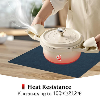 FROMHEART Faux Leather Placemats Set of 6–Waterproof,Heat/Oil Stain-Resistant PU Table Mat–Reversible,Non-Slip,Easy to Clean Place Mats for Kitchen,Dining,Indoor/Outdoor,(Dark Blue,11.8" x 17")