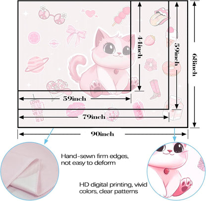 Lunerfex Y2K Tapestry Pink Cat Wall Tapestry, Cute Tapestries for Bedroom Funny Tapestries Wall Hanging for Bedroom Living Room Decor Pink-5 44"x60"