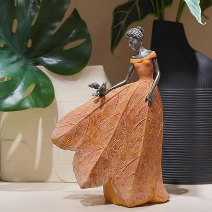 Guichifun Fairy Statue Collection Home Decoration - Orange Leaf Angel Girls Resin Home Decor for Outside or Inside Rustic Garden Outdoor Yard Decorations Figurines Gift 8.5 x 5.25 x 12 Inch