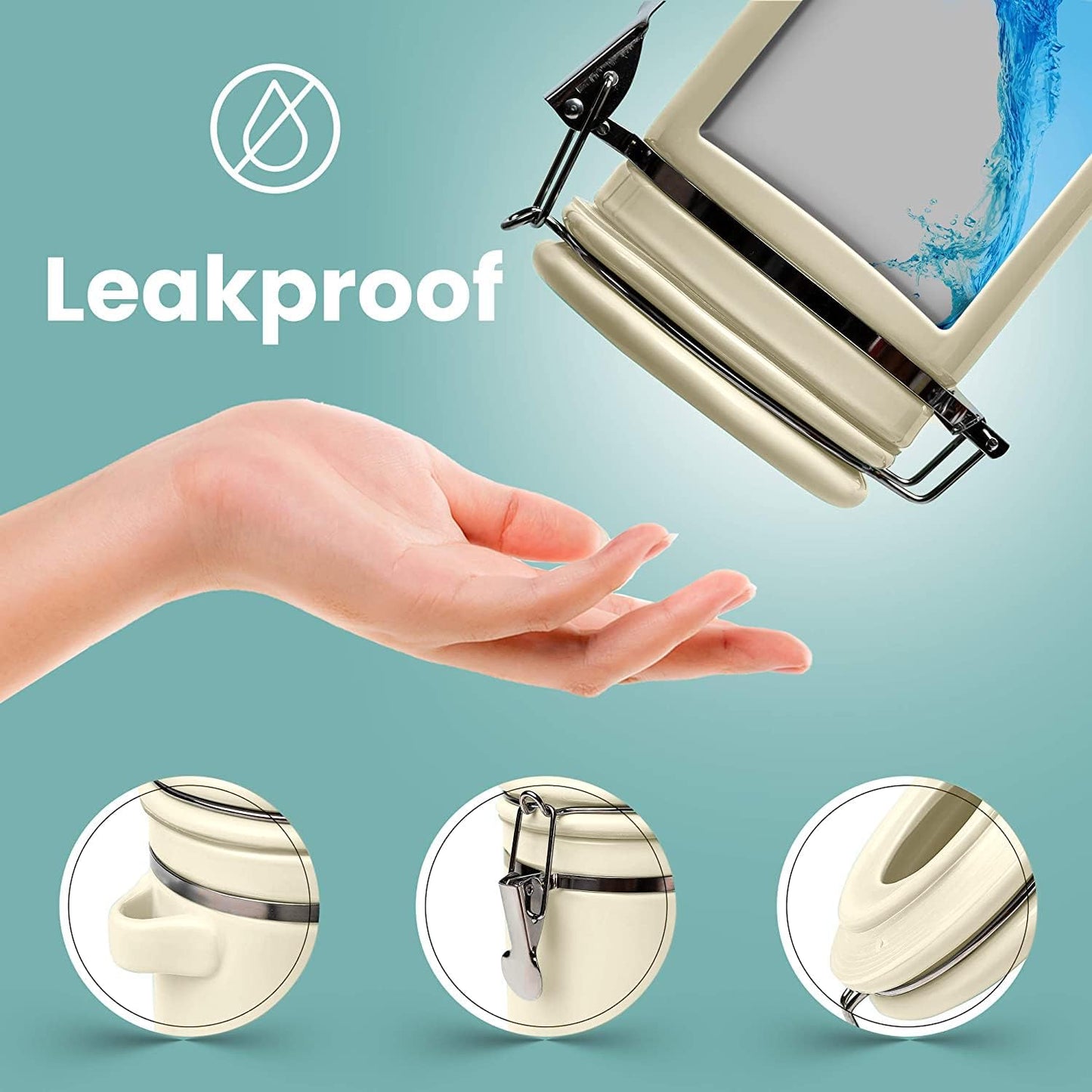 Home Intuition 4-Piece Ceramic Kitchen Canisters Set, Airtight Containers with Wooden Spoons Reusable Chalk Labels and Marker for Sugar, Coffee, Flour, Tea (Off White)