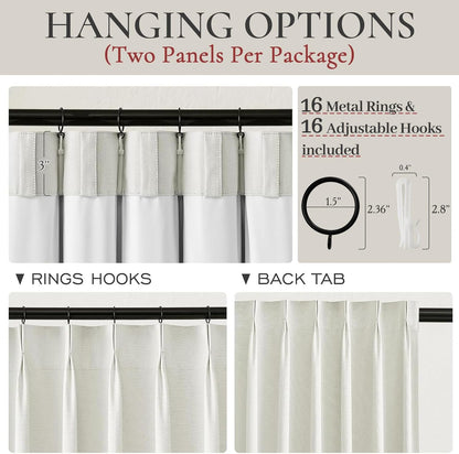Unique Cream 105 Inch Large Window Blackout Curtains 2 Panels Set Floor to Ceiling Track, Linen Textured Pinch Pleated Drapes Hooks & Back Tab for Bedroom Thermal (40" Wx105 Lx2 Panels)