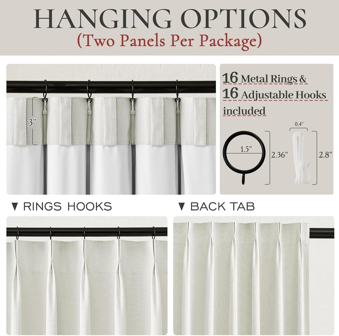 10 ft Extra Long Curtains for Sliding Glass Doors, 100% Blackout Beige White Pinch Pleated Linen Winter Curtains Insulated Noise Reducing Heavy Drape for Large Window (40" Wx120 Lx2 Panels)