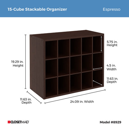ClosetMaid 15 Cube Stackable Storage Organizer for Shoes, Bags, Crafts, Hobbies with Wood Shelves
