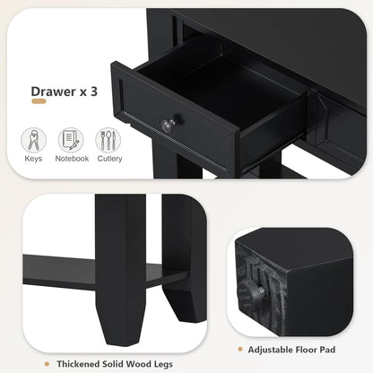 Farmhouse Modern Console Table 55.4-Inch Entryway Sofa Table with Drawers & Storage Shelf for Living Room Hallway Entrance, Black