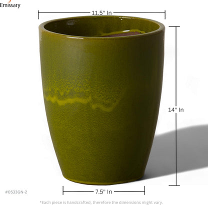 Emissary Home and Garden Bullet 11.5 in. Green Ceramic Round Planter (11.5 in. L x 11.5 in. W x 14 in. H) with Drainage Hole
