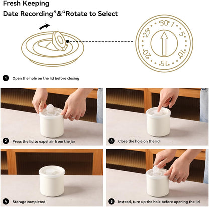 Sweejar Ceramic Food Storage Jar, Salt Container with Airtight Plastic Lid & Date Tracker, 16 Oz Kitchen Canisters for Flour, Rice, Sugar, Coffee, Spices, Pantry Organization (White)