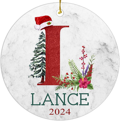 Personalized Christmas Ornaments,Double-Sided Ceramics Custom Monogram Ornament - Up to 26 Letters - Monogrammed Christmas Ornaments,Hangding Customized Xmas Ornament