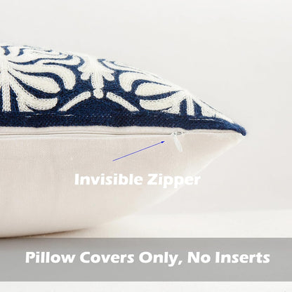 HWY 50 Navy Blue Decorative Lumbar Pillow Cover Rectangle 12x20 Inch (1 Piece), Embroidered Cotton Farmhouse Cushion Cover Pillow Case for Sofa Couch Living Room Bed, Minimalist Floral