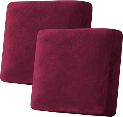 H.VERSAILTEX Velvet Stretch Couch Cushion Cover Plush Cushion Slipcover for Chair Loveseat Sofa Cushion Furniture Protector Seat Cushion Sofa Cover (2 Piece Large Sofa Cushion Covers, Burgundy)