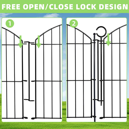Decorative Garden Fence 24in (H) x10ft (L), 5 Pack No Dig Fence Animal Barrier for Dog with Lock, Arched Flower Bed Edging, Wire Border Panel Fencing for Yard Patio Outdoor Decor