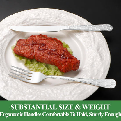 20 Pcs Silverware Set for 4 with Water Cube Handle design, Food Grade Stainless Steel Flatware Set, Eating Utensils Sets Include Fork/Knife/Spoon, Reusable Cutlery Set, Dishwasher Safe