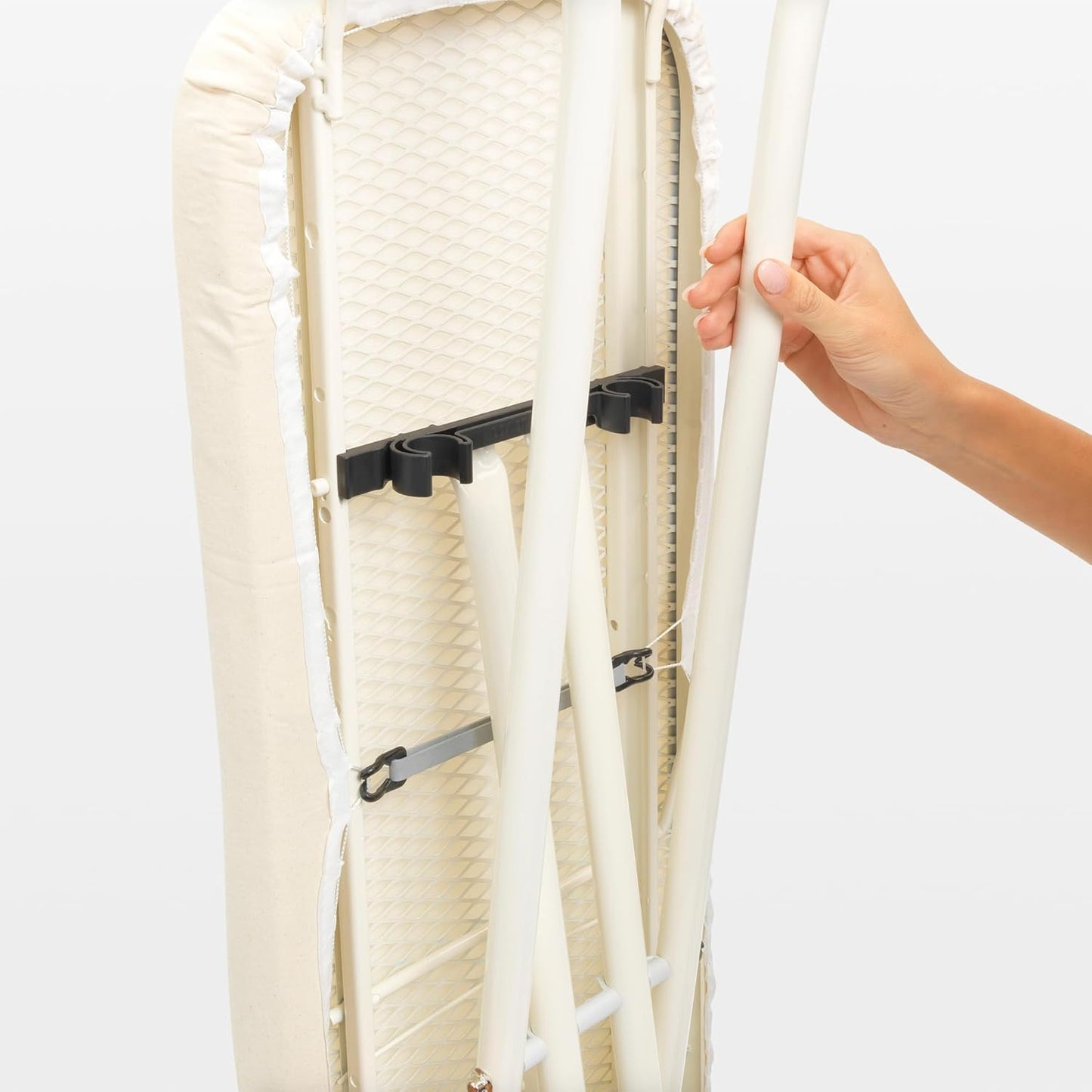 Brabantia Size A Compact Small Ironing Board (43x12 in) 7 Height Options, Adjustable Steam Iron Rest Holder (Denim Blue) Non-Slip Feet, Anti-Collapse Child Locks