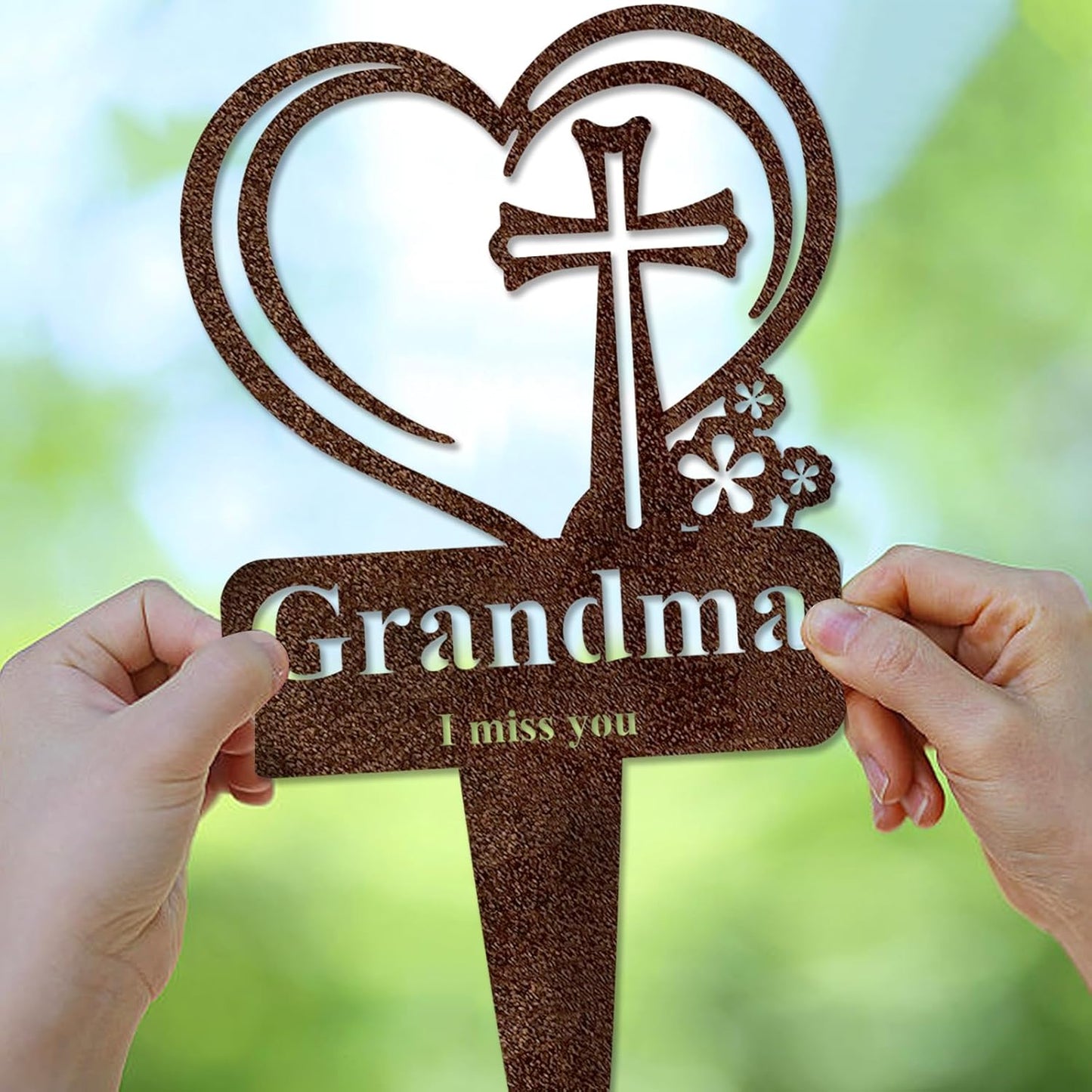 Grandma Memorial Grave Stake, Cemetery Decorations for Grave Markers 12.5 x 7.2 inch Heart Metal Sympathy Stakes Graveside Plaque Decor Sign for Grandma Graves, Yard, Garden - Rust-Grandma
