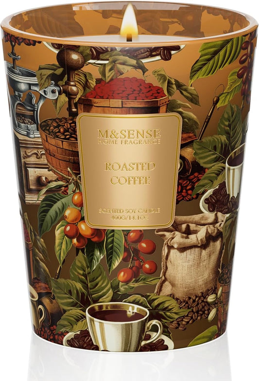 M&SENSE Roasted Coffee Scented Candle, Soy Natural Wax Candles, 14.1oz 60H Burn Time Slow Burning