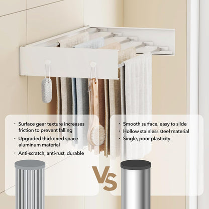 Upgrade Wall Mounted Clothes Drying Rack, 31.5 Inch, Foldable, Collapsible, Retractable, White