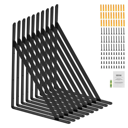 VEVOR Shelf Bracket, 12 x 8 in 10 Pcs, Heavy Duty Floating Shelf Brackets, 3mm Thick Matte Black