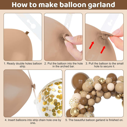 Amandir 153pcs Brown Balloon Garland Arch Kit, Different Sizes 18 12 10 5 inch Brown Nude Latex Metallic Confetti Gold Balloons for Neutral Bear Baby Shower Safari Birthday Party Decorations Supplies