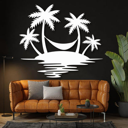 Palm Tree Metal Wall Decor,Palm Tree Outdoor Wall Art,Tropical Palm Tree Wall Decorations for Living Room,Outdoor Wall Decorations for House(39"×35",White)