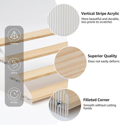 nianfeng Tiered Spice Rack, 4-Tier Spice Pantry Kitchen Cabinet Organizer, 16-Inch, Natural Wood Acrylic Stair Riser Stand, Countertop Seasoning Shelf