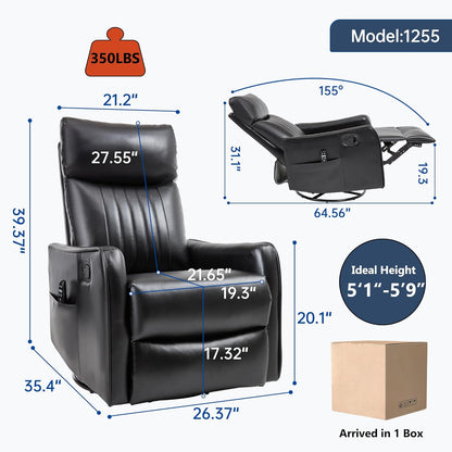 Manual Swivel Rocker Recliner Chair for Adults, Overstuffed Reclining Glider Chair for Nursing with Vibration Massage & Heat, Living Room Rocking Recliner 2-Stage backrest, Faux Leather Black