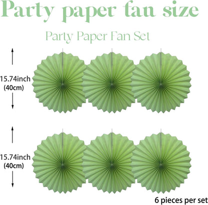 Green Hanging Paper Fans,Green Accessories Paper Decorations for Party,Army Birthday Party Decorations,Lime Green Decor 16in Hanging Paper Fans 30 Color DIY Set （Light Green）)