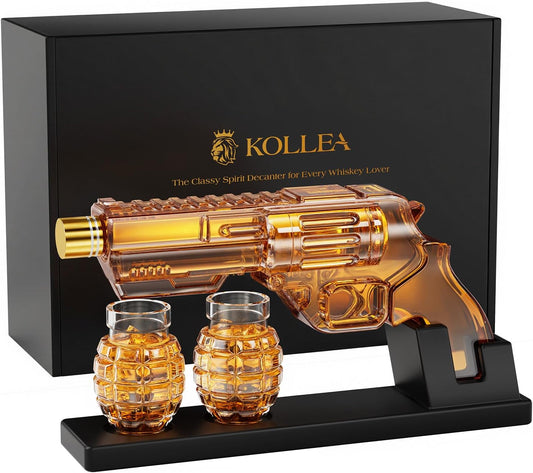 Kollea Whiskey Decanter Set with Grenade-Shaped Shot Glasses, Anniversary Birthday Gifts for Men