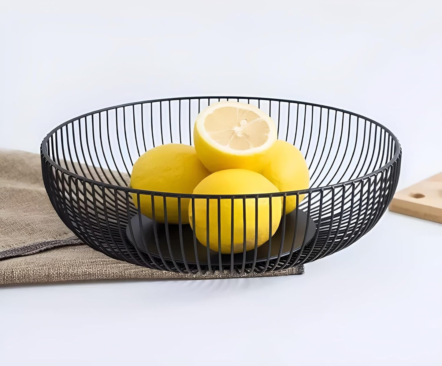 Fruit Bowl for Kitchen Counter, Black Wire Fruit Bowl, Metal Countertop Fruit Basket, 11 Inches Round Holder for Lemon, Banana, Candy, Snack in Office (Round C)
