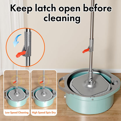 Spin Mop and Bucket with Separate Dirty and Clean Water,360° Spin Mop and Bucket System with Widening Foldable Handle,2 Replaceable Mop Pads,Square Mop for Floor Hardwood Tile Marble Wall Cleaning