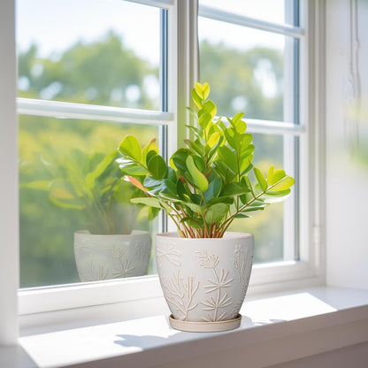 6.9 Inch Ceramic Plant Pot for Indoor Plants Outdoor Round Planter Flower Pot with Drainage Hole and Saucer for Home Garden Office Decor White