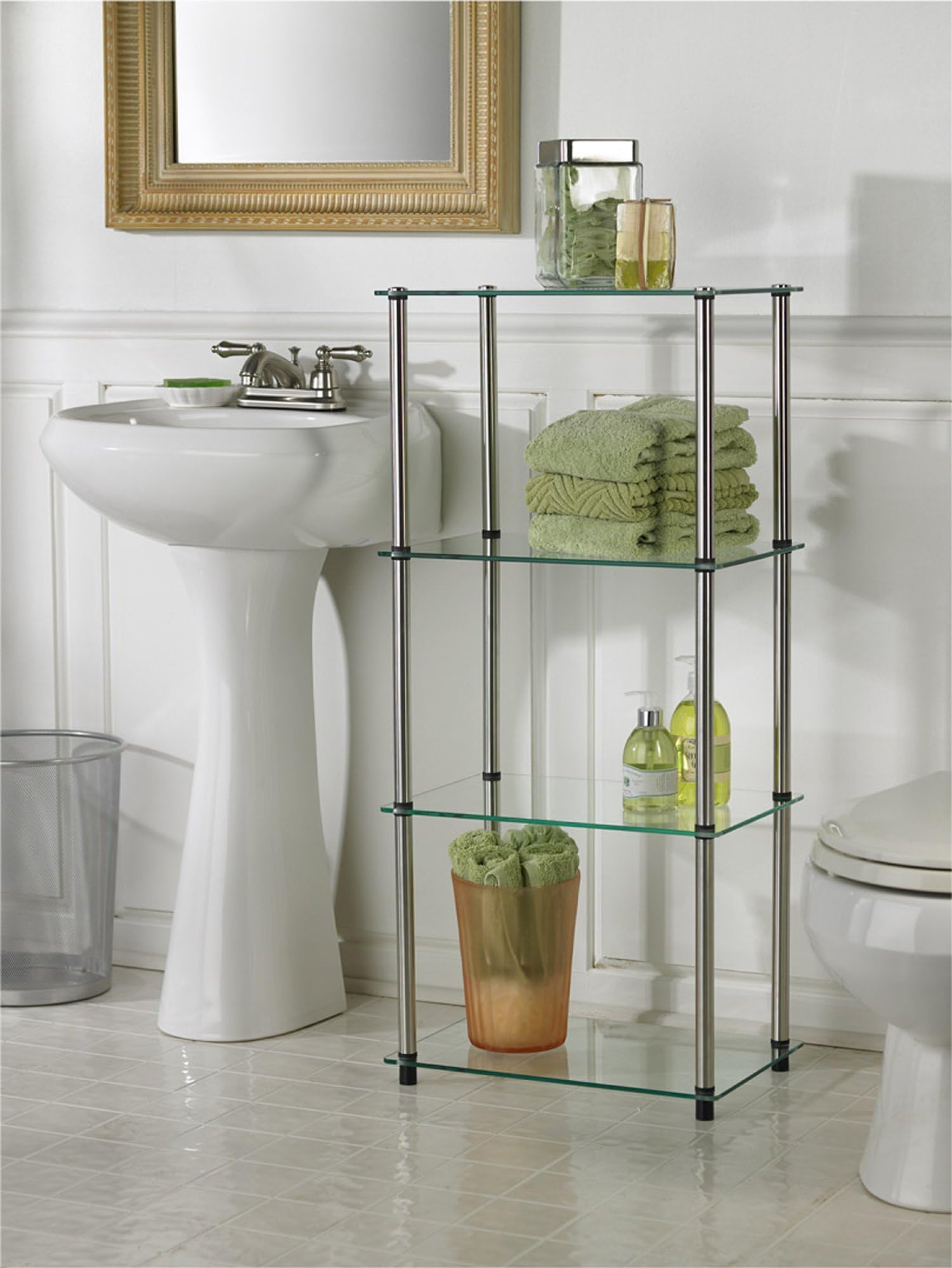 Convenience Concepts Designs2Go Classic Glass 4-Tier Tower 17.75" - Modern Media Stainless Steel