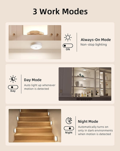 EZVALO 6-Pack Under Cabinet Lighting, Rechargeable Motion Sensor Puck Lights with Remote, 3 Color Temps &12 RGB Colors, Magnetic Stick on Light, Dimmable Under Counter Lights for Kitchen, Shelf, Stair