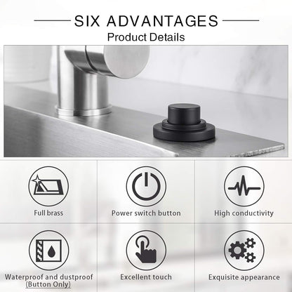 SinkTop Air Switch Kit (Long Full Brass Button) for Garbage Disposal, Cordless Matte Black