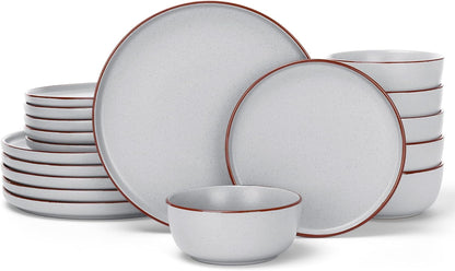 Famiware Mercury Plates and Bowls Sets, 18 Pieces Stoneware Dinnerware Sets, Dishes Set for 6, Microwave and Dishwasher Safe, Light Grey