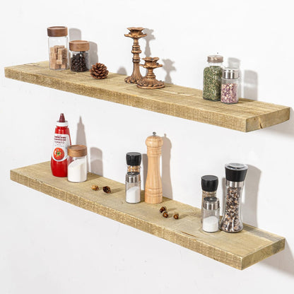 Fun Memories Floating Shelves for Wall Decor, 40"x8" Rustic Reclaimed Wood Shelves, Heavy-Duty Wall Mounted Shelves with Invisible Brackets, Set of 2for Living Room, Bedroom, Kitchen, Natural Finish