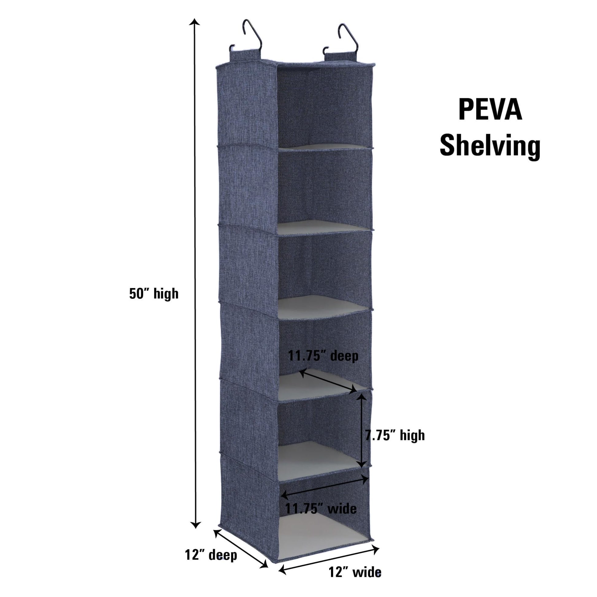 Household Essentials Hanging Cotton Blend Closet Organizer with 6 Storage Shelves, Denim