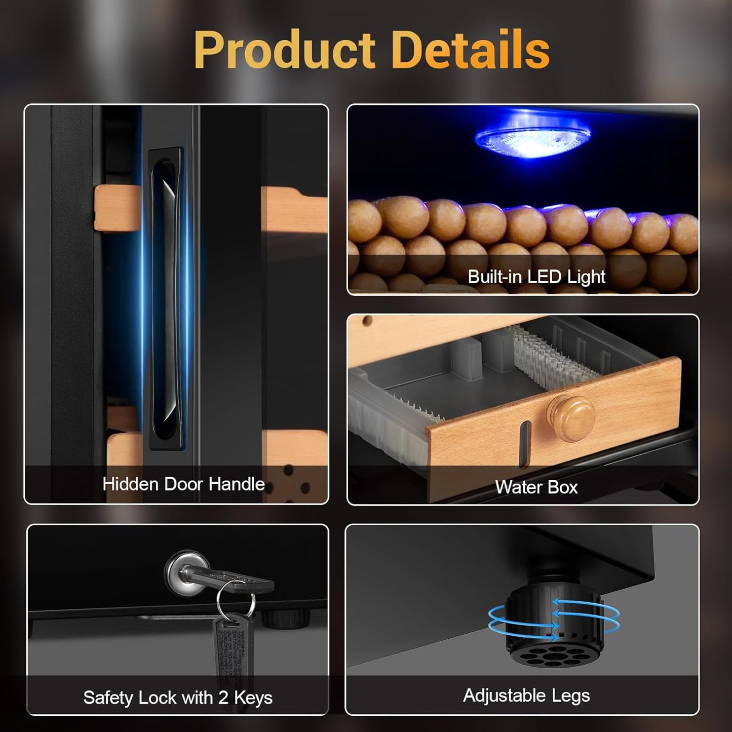 Cigar Electric Humidor, 35L 250 Counts Large Capacity Thermostatic Electric Cigar Cooler Cabinet with Digital LED Screen, Safety Lock,Smart Humidity & Temp Control, Gifts for Men