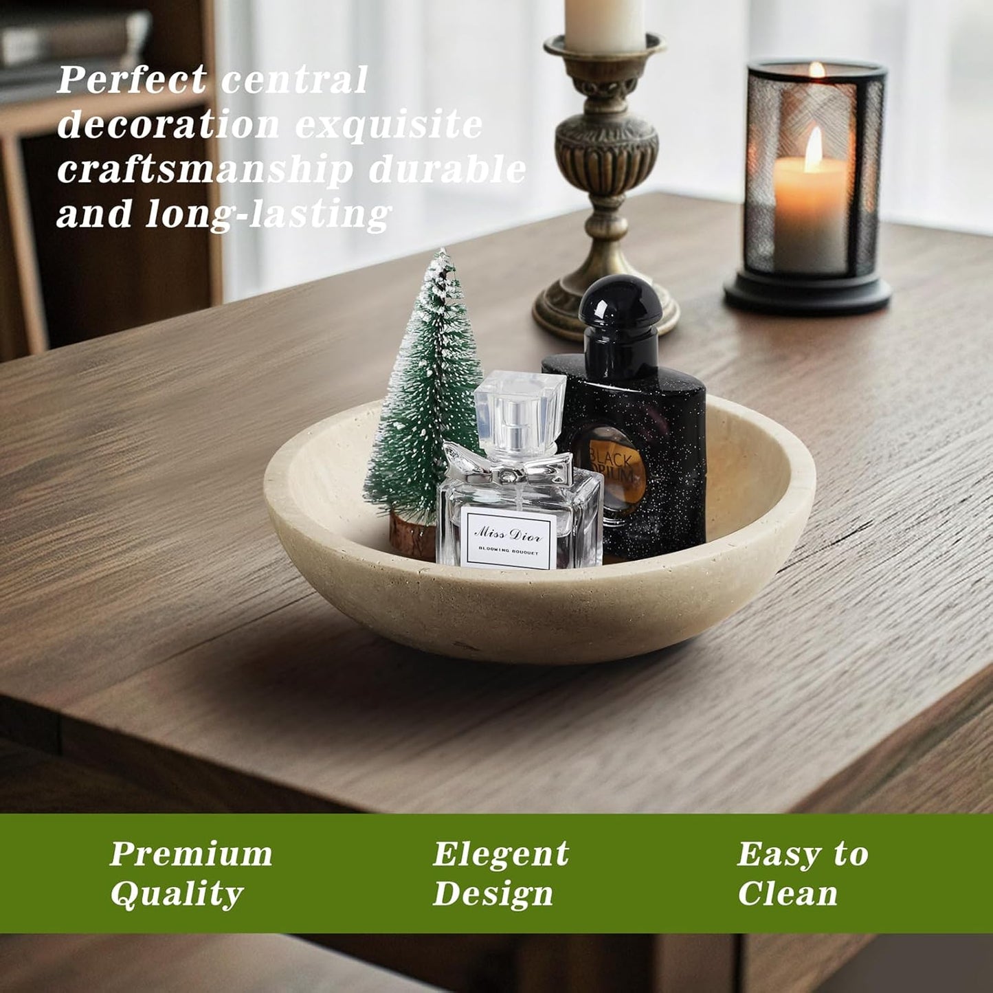 Marble Decorative Bowl for Kitchen Counter, Natural Travertine Serving Bowl with,Modern Display Bowl for Dining Table Centerpiece Home Decor(7.8 Inch)