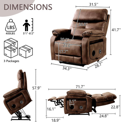 Dual Motor Power Lift Recliner Chair for Adult & Elderly, Infinite Position Lay Flat Lift Chair with Heat & Massage, Cup Holder, Lumbar Pillow, Wireless Charger, USB Ports, Leather (Ochre)