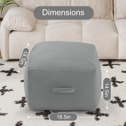 MeMoreCool Square Stuffed Pouf Ottoman Foot Rest, Floor Pouf Foot Stool with Foam Chunk Filling, Soft Stuffed Ottoman Footrest for Living Room, Light Grey