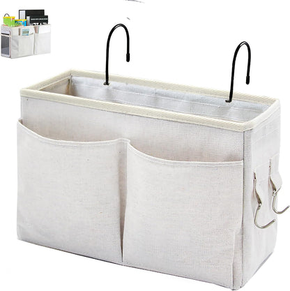 Bedside Caddy Organizer/Bedside Hanging Storage Bag Multi-Function Caddy for Bunk bed Hospital Beds Dorm Bed Rails, Holders Books Glasses Phones Magazine(White)