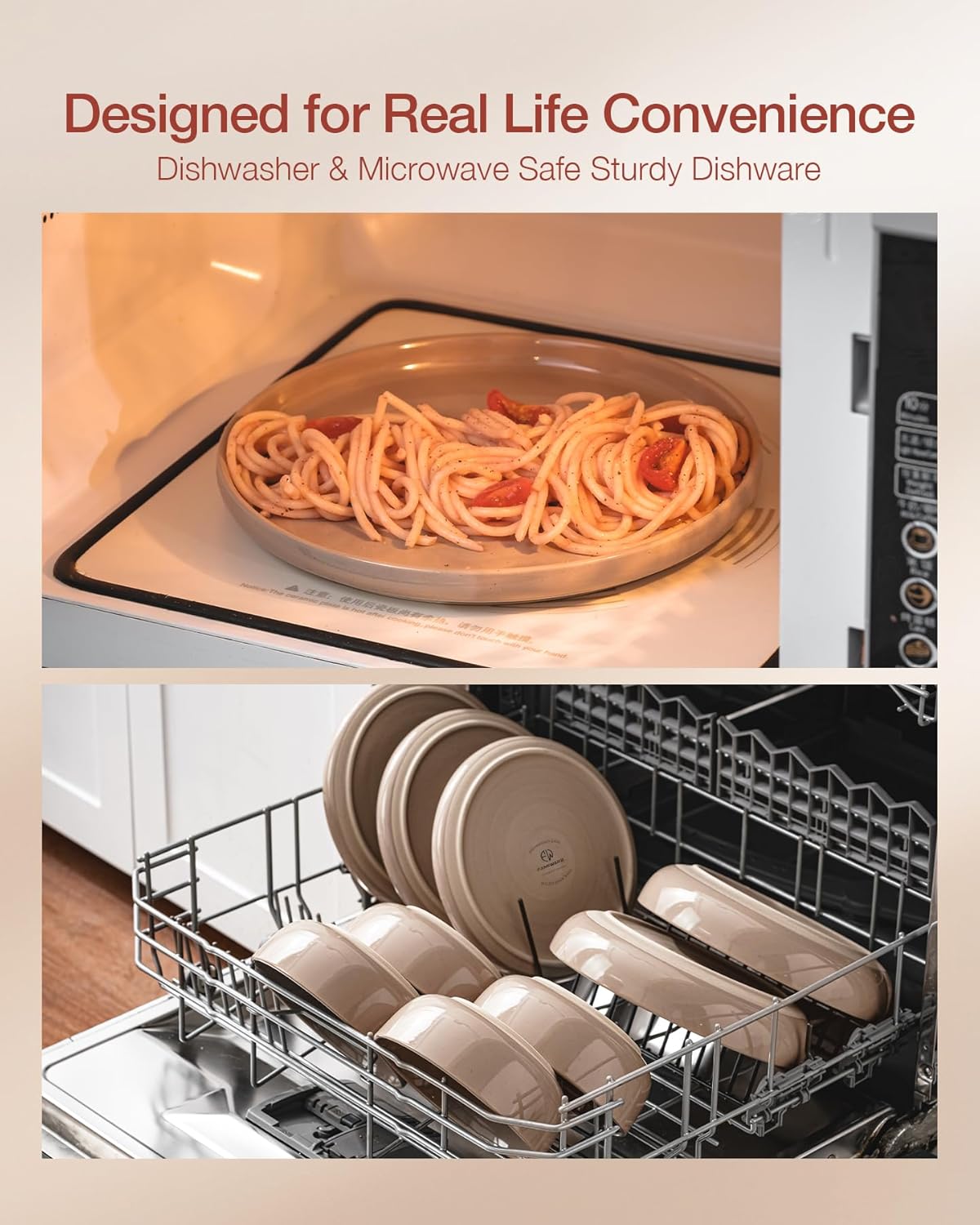 Famiware Milkyway Plates and Bowls Set, 12 Pieces Dinnerware Sets, Dishes Set for 4, Cinnamon Brown