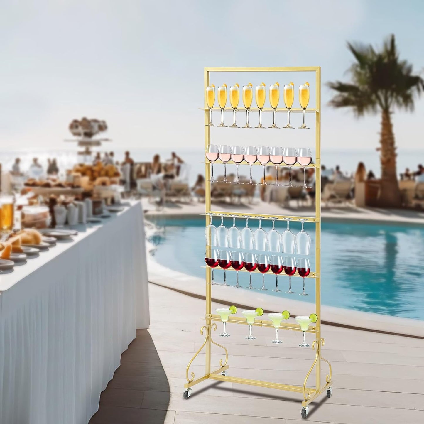 40 Slots Champagne Holder Stand for Party, Wine Glass Display Wall Holder, Stable Wine Glass Stemware Rack for Bar, Wedding, Party (Gold)